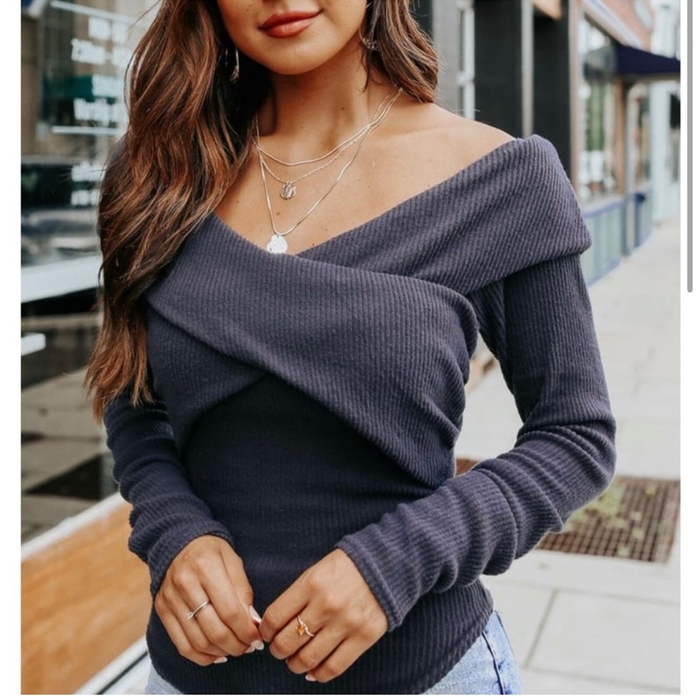 Free People Marley Off The Shoulder Ribbed Knit Top NEW
